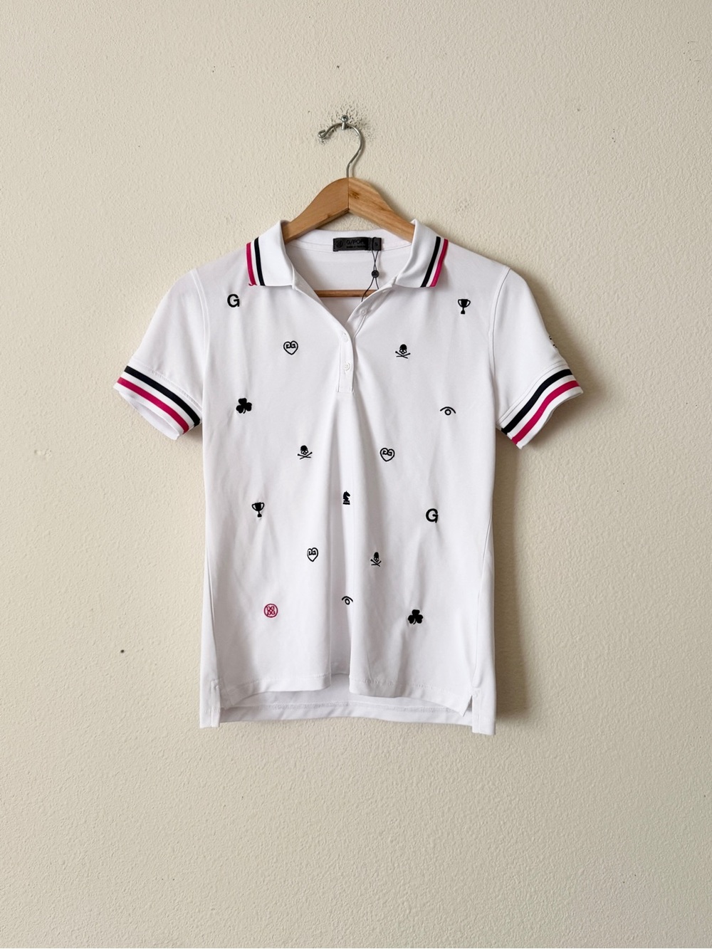 G/FORE SMALL golf white embroidered short sleeve collared white polo shirt